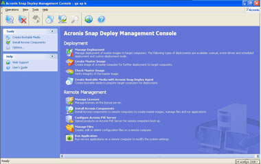Acronis Snap Deploy® Management Console for remote PC software deployment