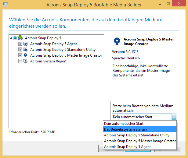 Selecting bootable components
