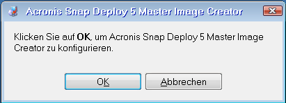 Eingabeaufforderung für die Konfiguration des Master Image Creators