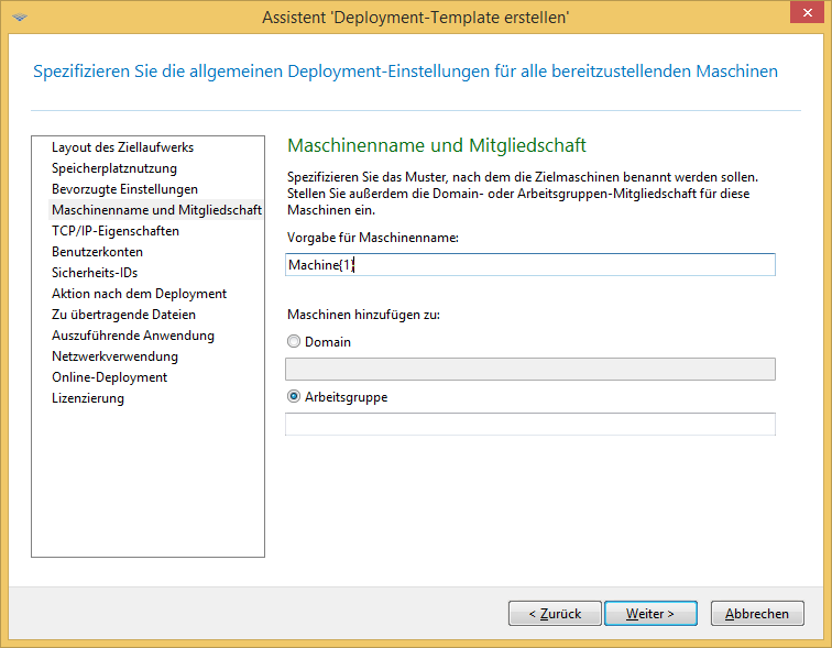Machine name window