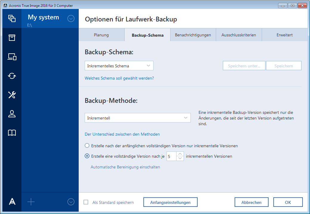 Backup schemes