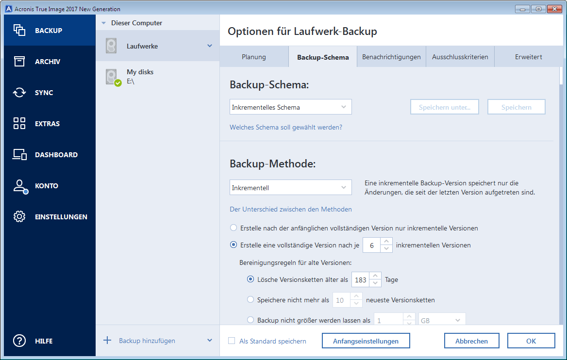 Backup schemes
