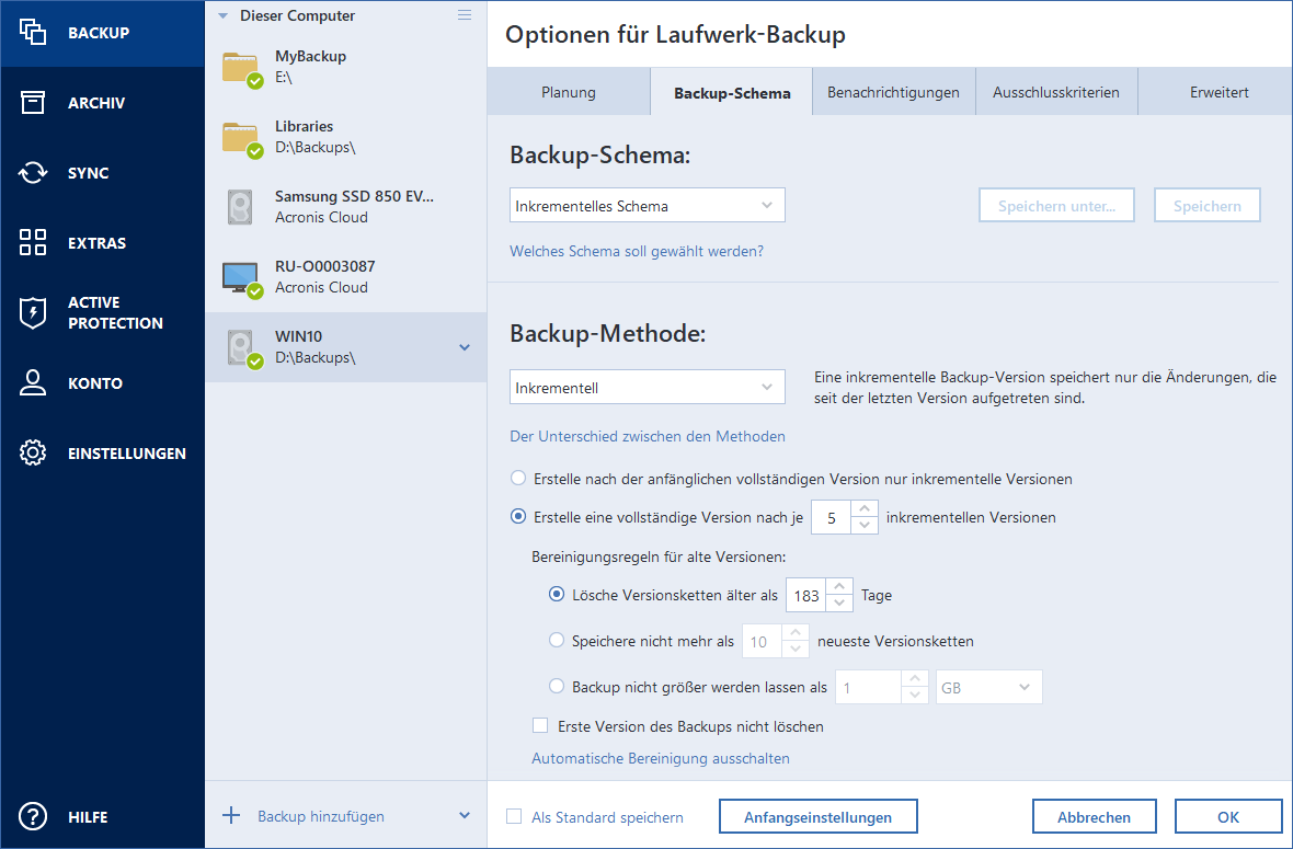 Backup schemes