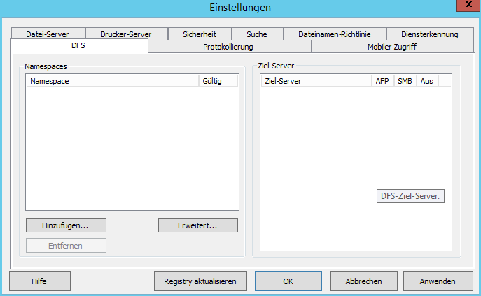 Konfiguration Einstellungen DFS