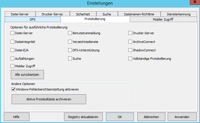 Konfiguration Einstellungen Protokollierung