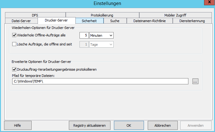 Konfiguration Einstellungen Drucker-Server