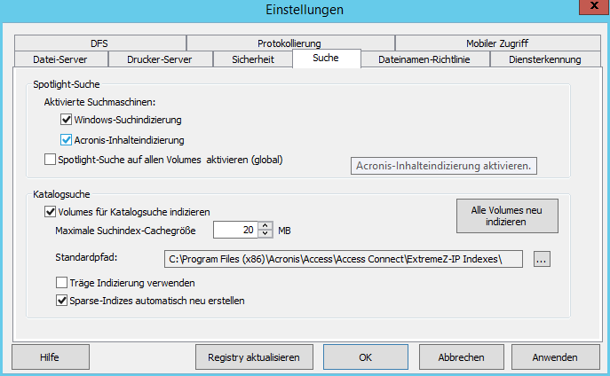 Konfiguration Einstellungen Suche
