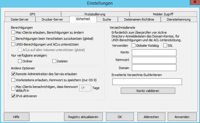 Konfiguration Einstellungen Sicherheitsserver