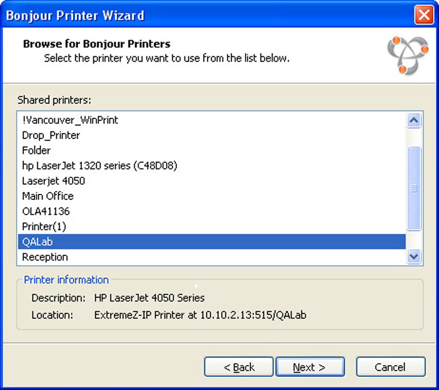 Konfiguration Zidget Bonjour Windows Drucker