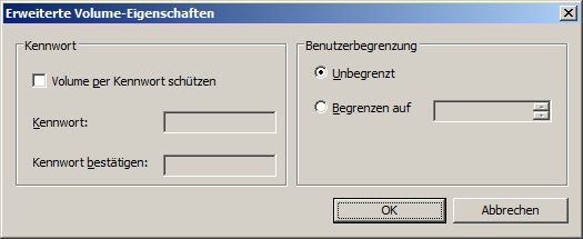 Verwendung Erweitert Volume Eigenschaften