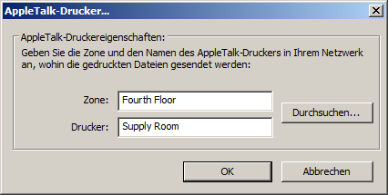 Verwendung AppleTalk Drucker