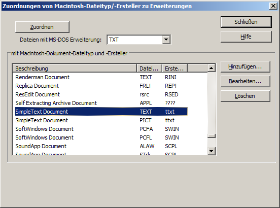 Verwendung Zuweisen von Dateityp und Dateiersteller
