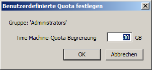 Verwendung Festlegen Benutzerdefiniert Quota