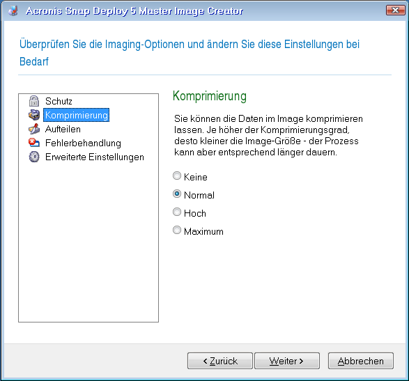 Auswahl des Komprimierungsgrads
