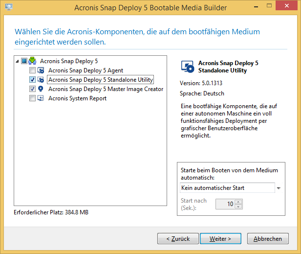 The Acronis stand-alone components to be placed on the bootable media