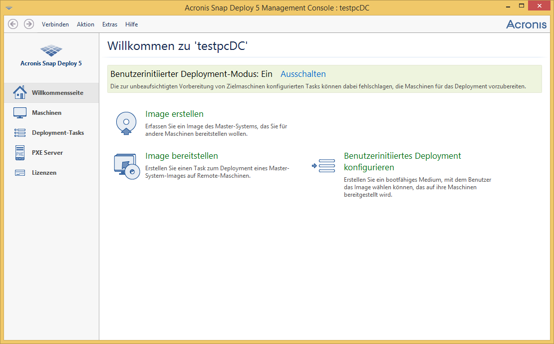 Acronis OS Deploy Server is in the user-initiated deployment mode