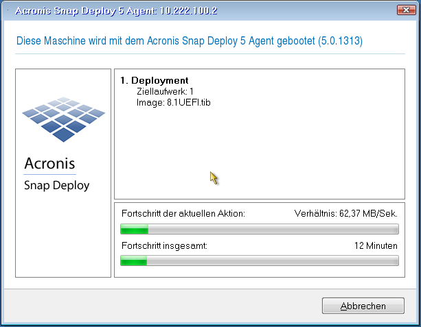User-initiated deployment in progress: view on the target side