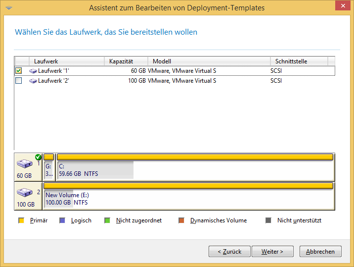 Selecting a disk from the master image