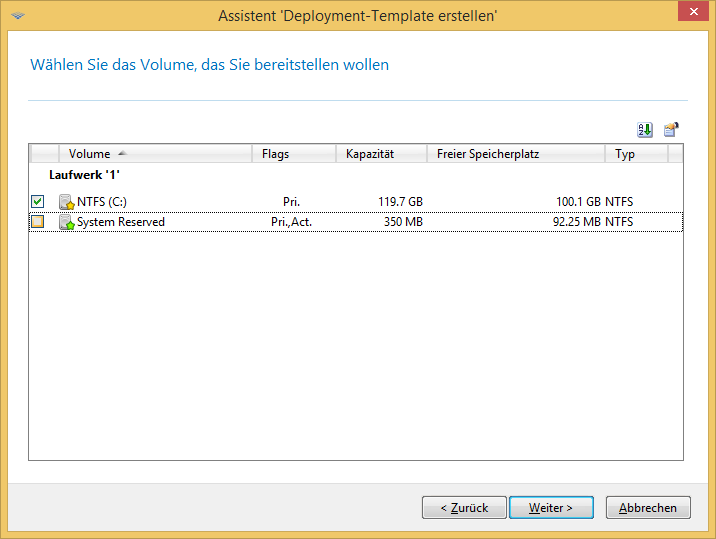 Selecting disk volumes to deploy