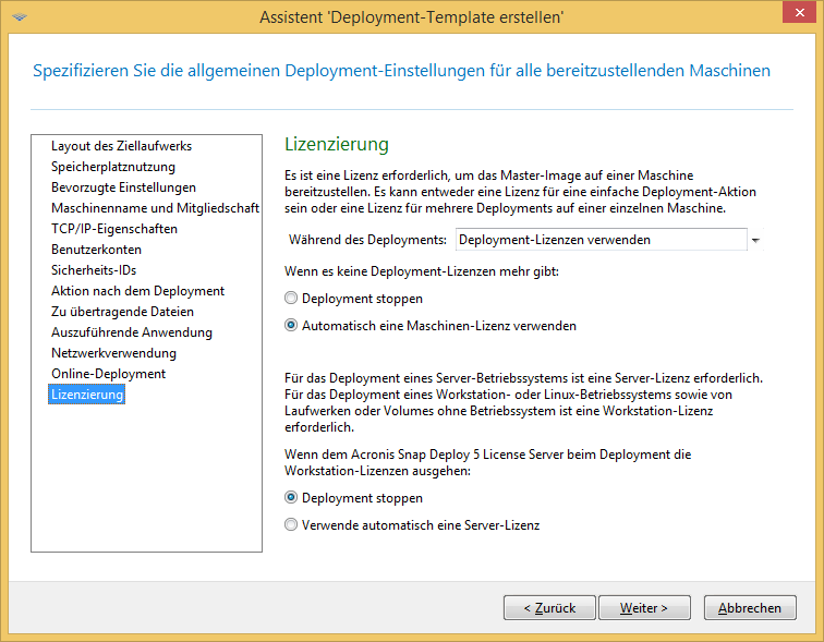 Specifying licensing settings