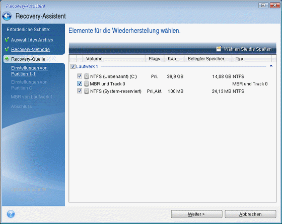disk recovery selection entire 150