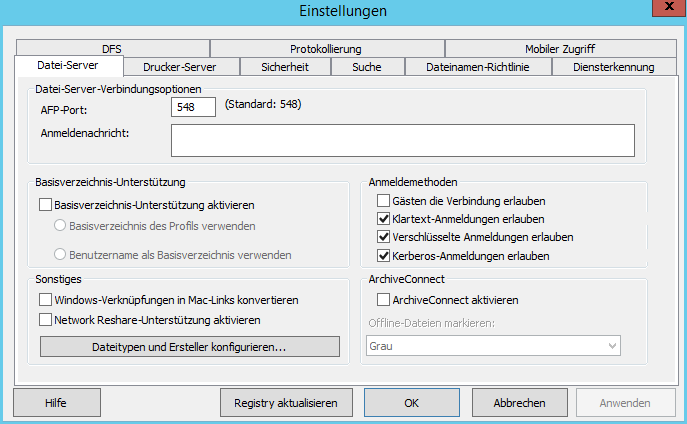 Konfiguration Einstellungen Datei-Server