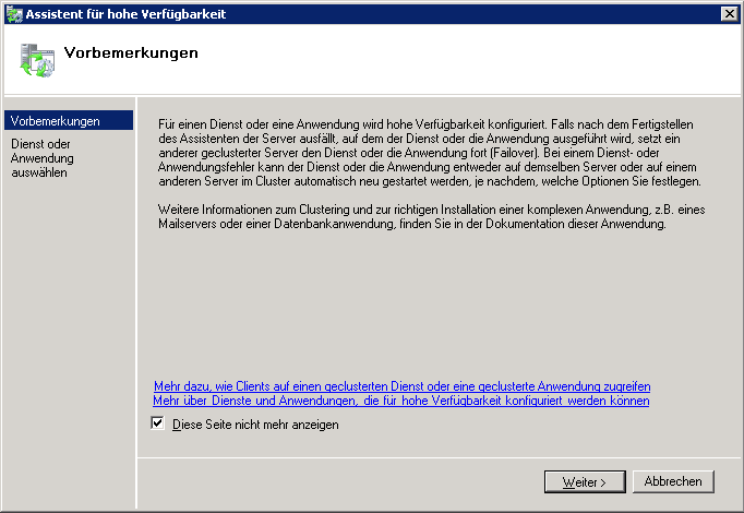 Installation Cluster Vor Beginn