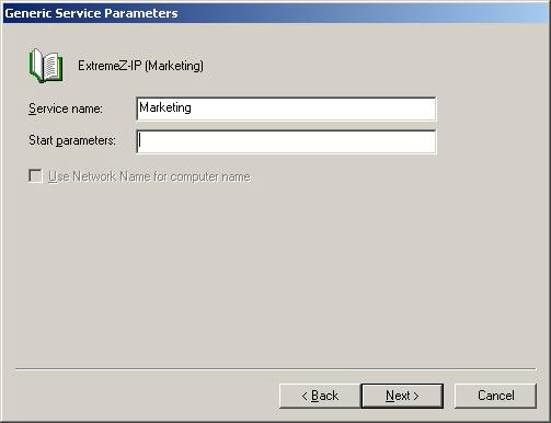 Installation Cluster Allgemeiner Dienst Parameter