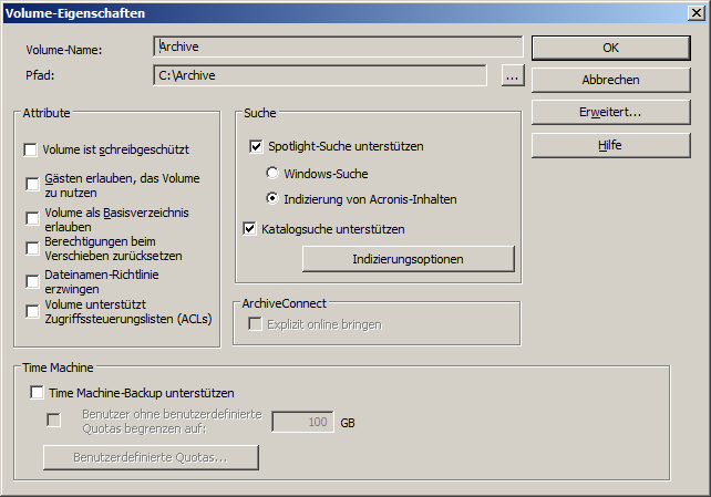 Verwendung Volume Eigenschaften