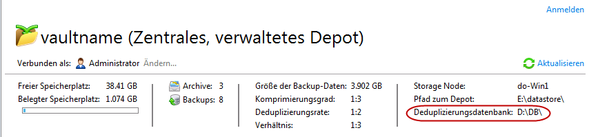 Pfad für Deduplizierungsdatenbank