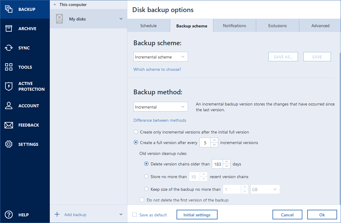 Backup schemes