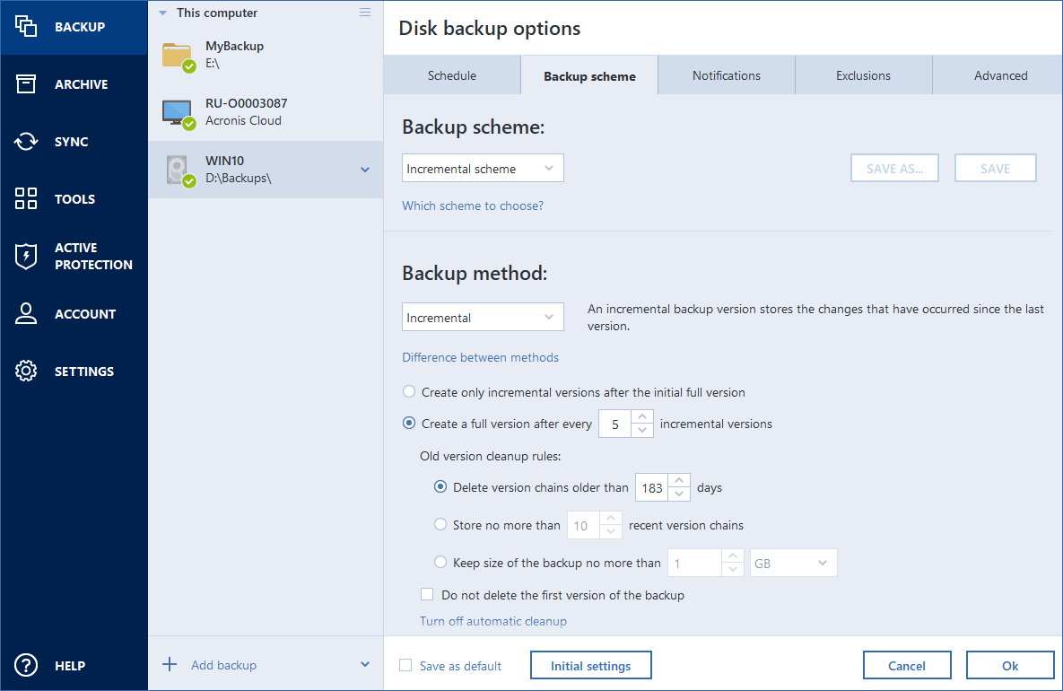 Backup schemes
