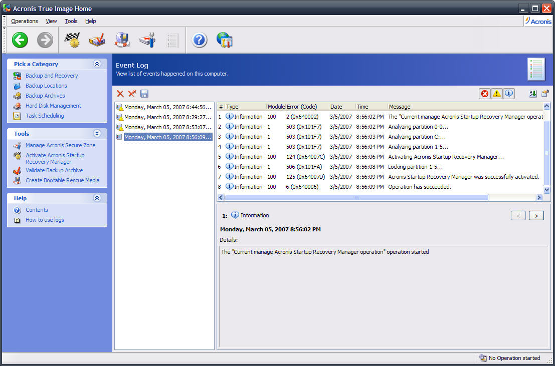Acronis True Image 2019 Startup Recovery Manager