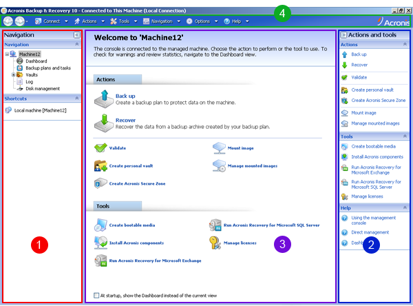 Acronis Backup & Recovery 10 Console. Welcome view