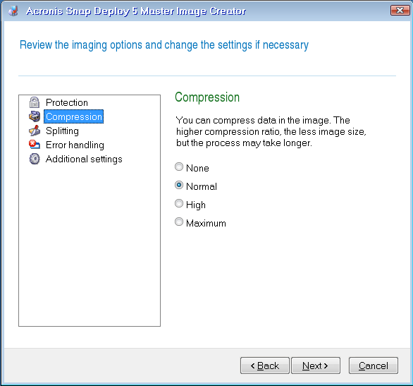 Selecting the data compression level