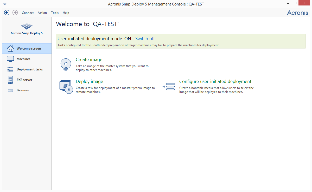 Acronis OS Deploy Server is in the user-initiated deployment mode