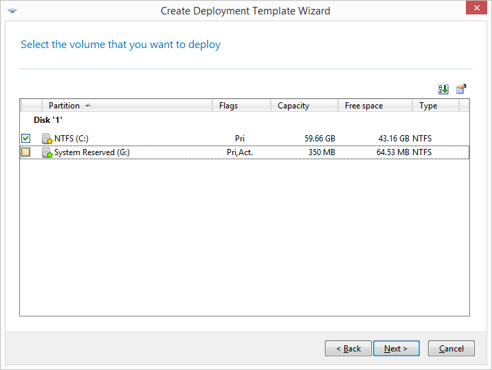 Selecting disk volumes to deploy