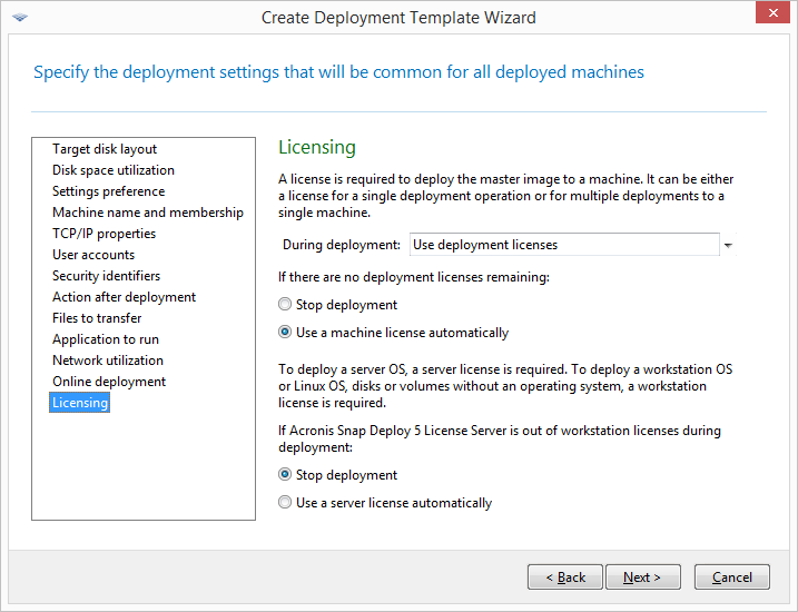 Specifying licensing settings