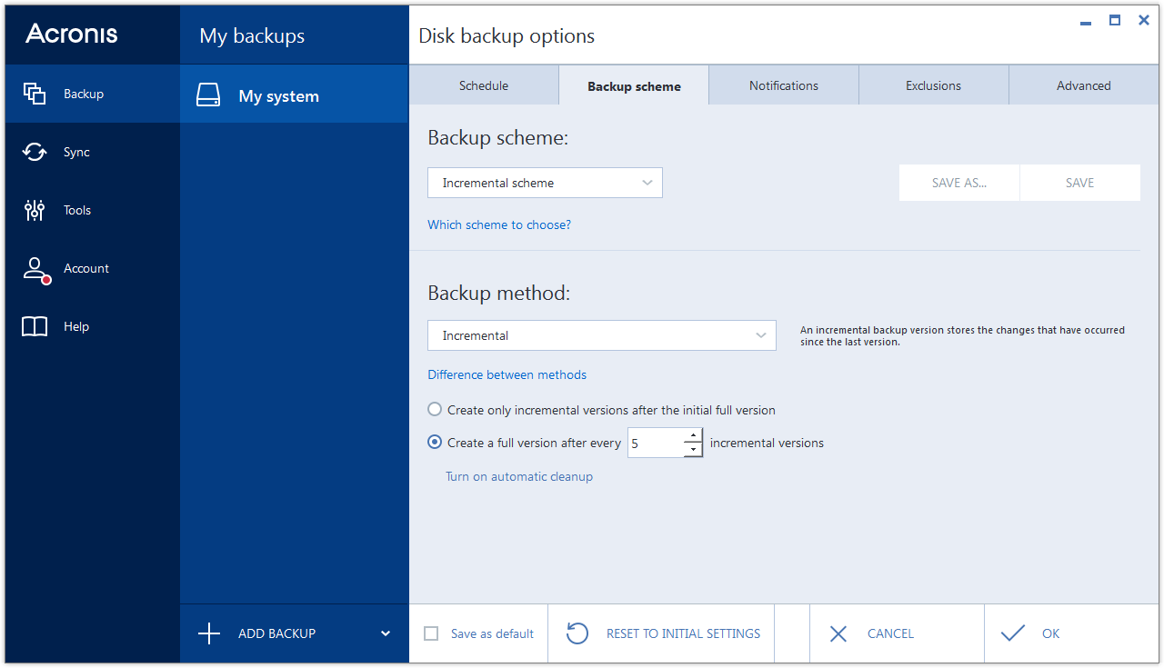 Backup schemes