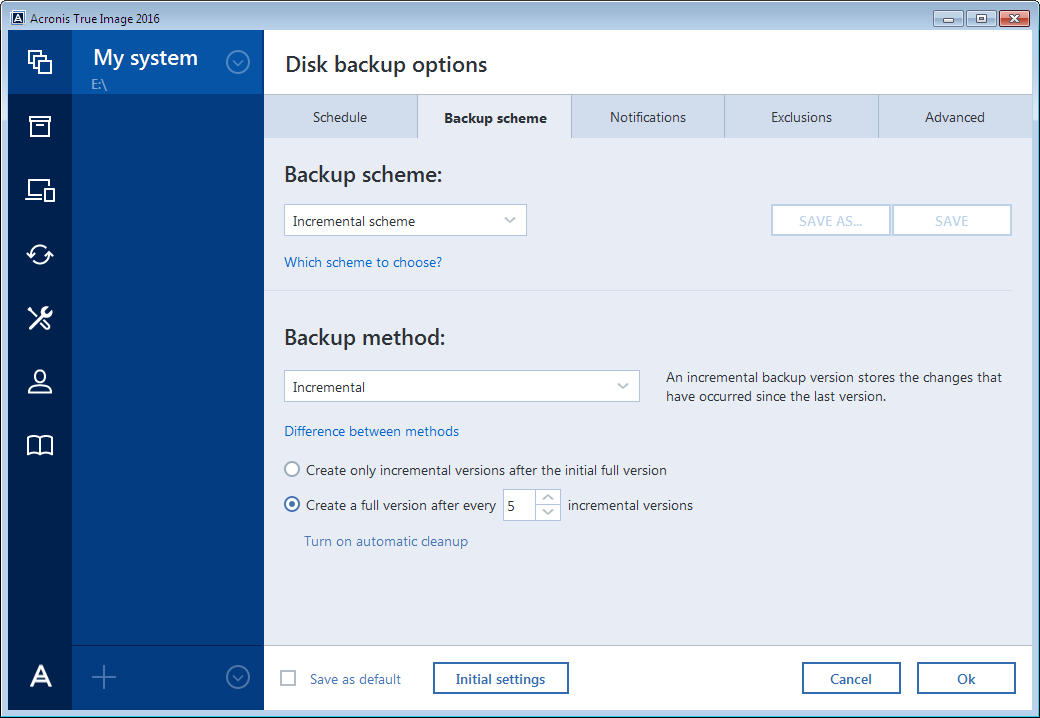 Backup schemes
