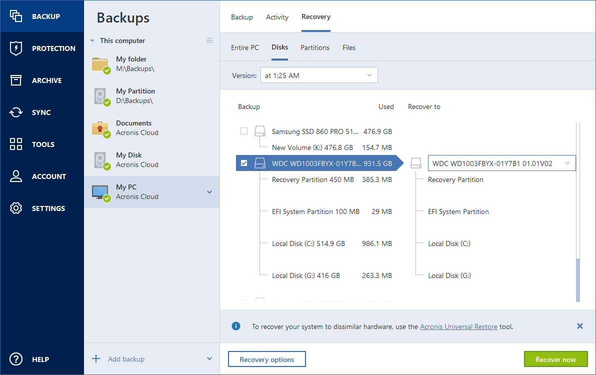 acronis true image restore disk