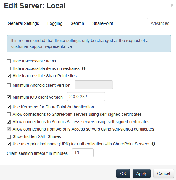 webUI Mobile Access Gateway Servers Edit Gateway Advanced