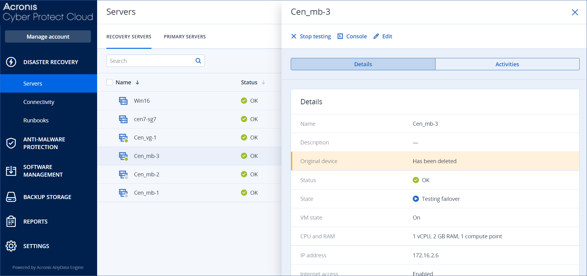 Performing a test failover