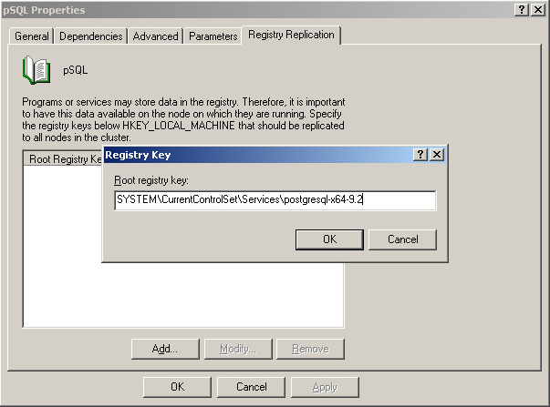 Clustering 2003 PostgreSQL Registry