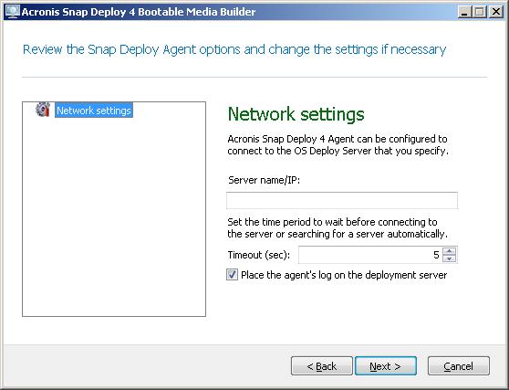 Settings for Acronis Snap Deploy 4 Agent
