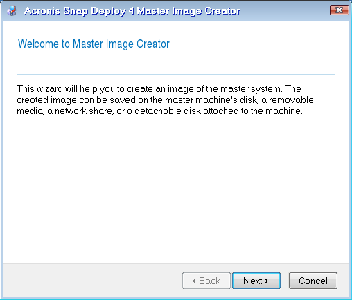 Master Image Creation Wizard: welcome window