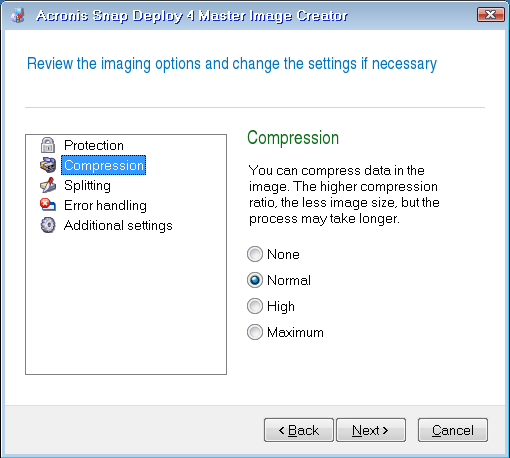 Selecting the data compression level