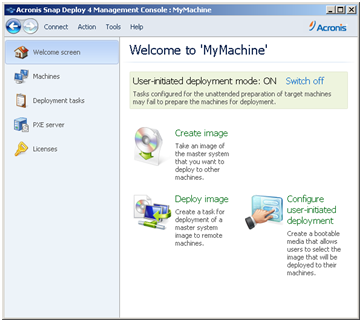Acronis OS Deploy Server is in the user-initiated deployment mode