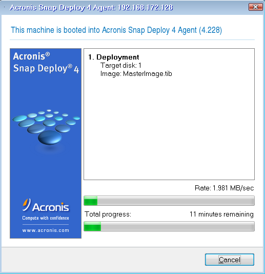 User-initiated deployment in progress: view on the target side