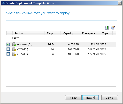 Selecting disk volumes to deploy